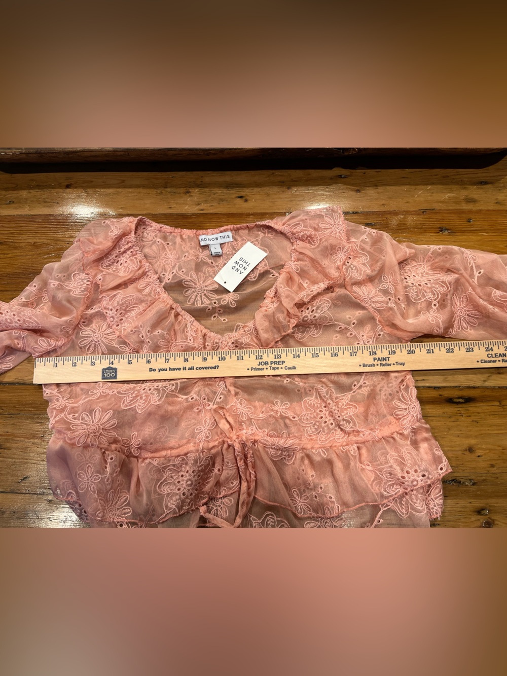 Pink Embroidered Ruffled Tiered Tie-Front Crop Top Blouse - Cottagecore Romantic - Picture 5 of 6